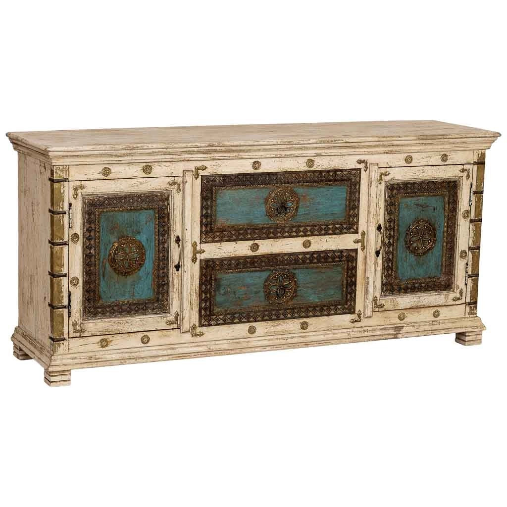 Credenza in legno artigianale, 165x45x76h cm, bianco