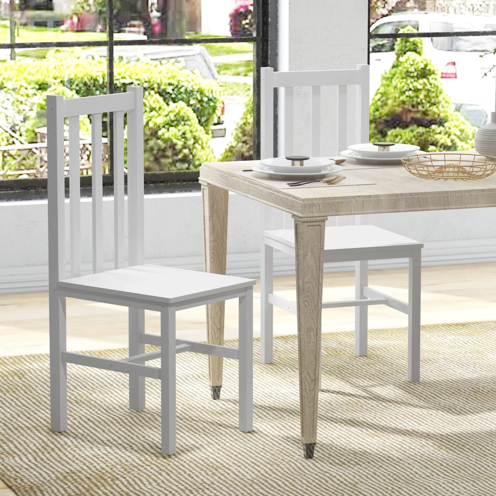 Set 2 Sedie da Pranzo in Legno Massello ¨C Minimal ¨C 38.5x47.5x99 cm, Bianco