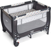 Lettino da Campeggio con Materasso, Lettino da Campeggio per Neonati, Culla da Viaggio Portatile con 2 Ruote, Borsa, per Bambini 0-36 Mesi, 125 x 65 x 76 cm (Grigio)