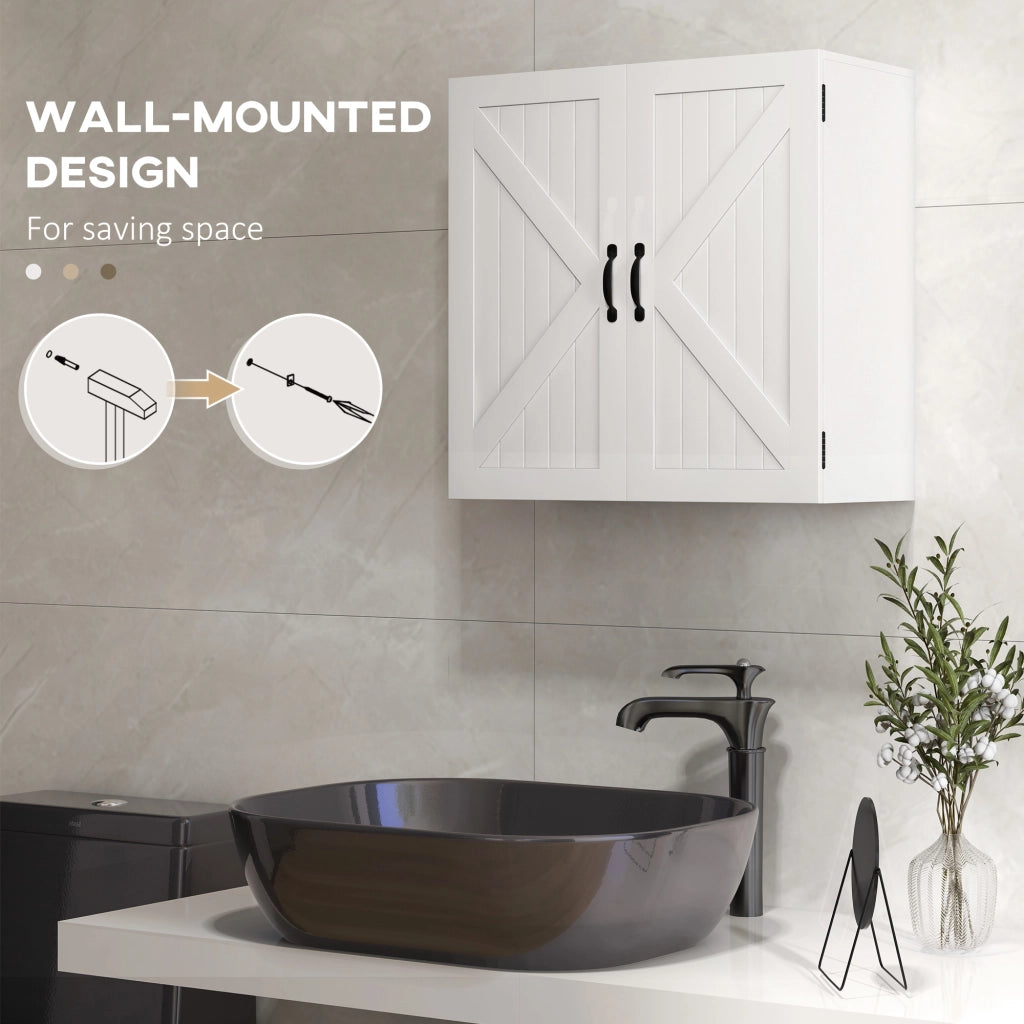 EasyComfort Armadietto Pensile Bagno in Legno Stile Country con Ripiano Regolabile, 60x30x60cm, Bianco