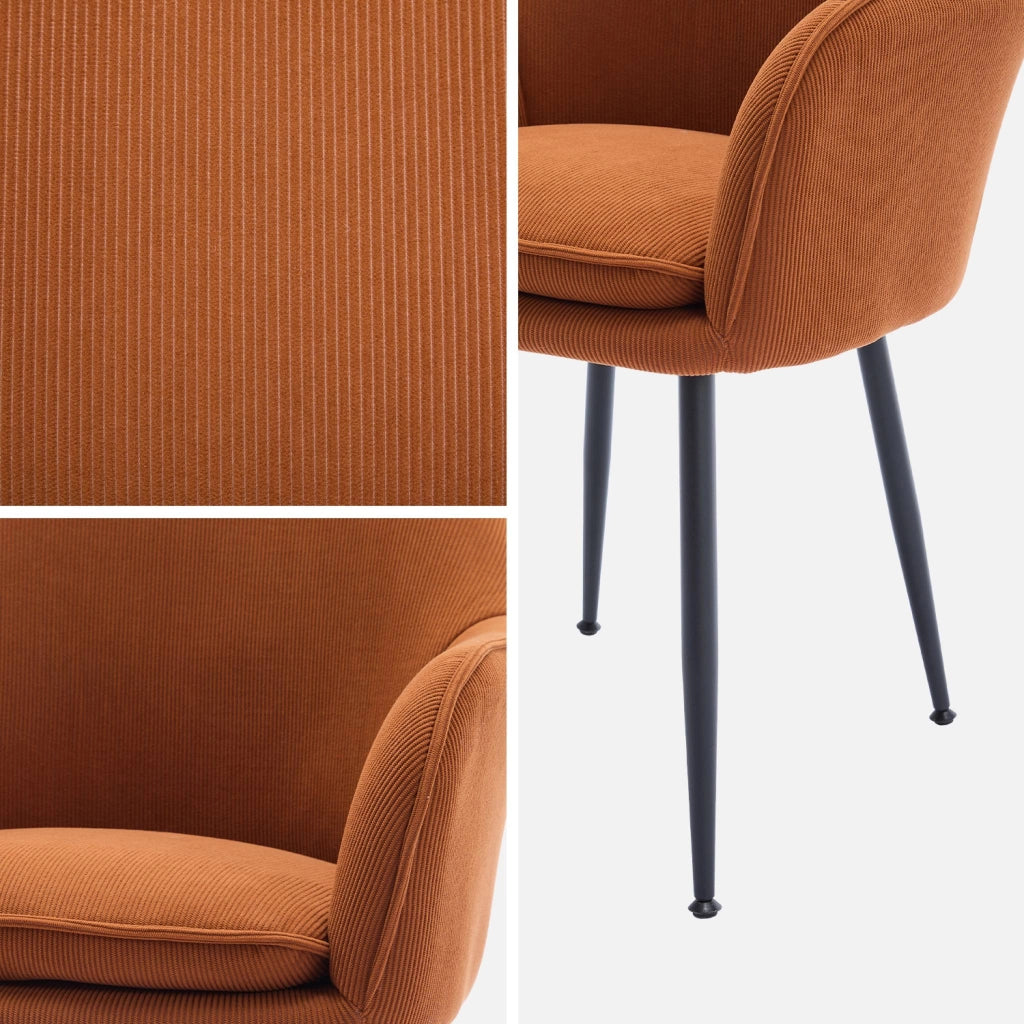 Set 2 poltrone in velluto a coste con gambe in metallo, camel