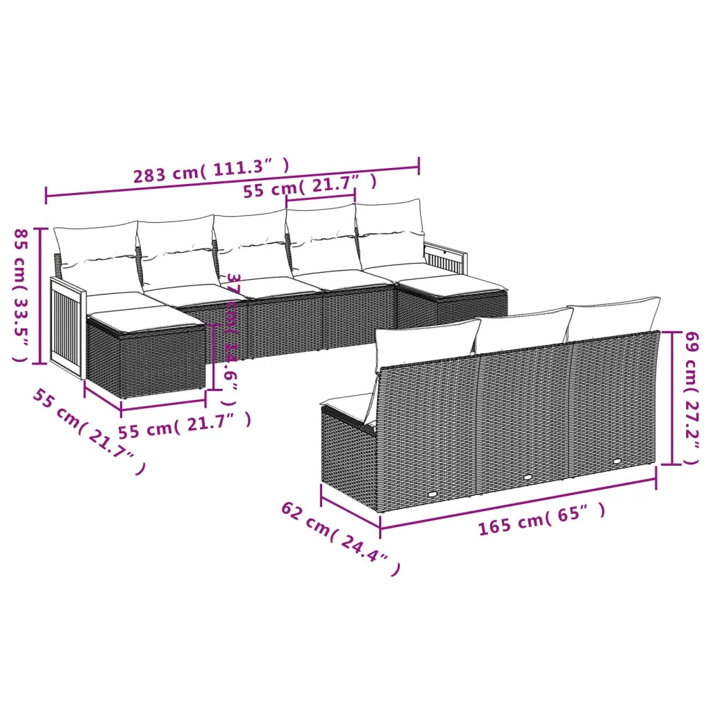 Set Divano da Giardino 10 pz con Cuscini Beige in Polyrattan 3228067