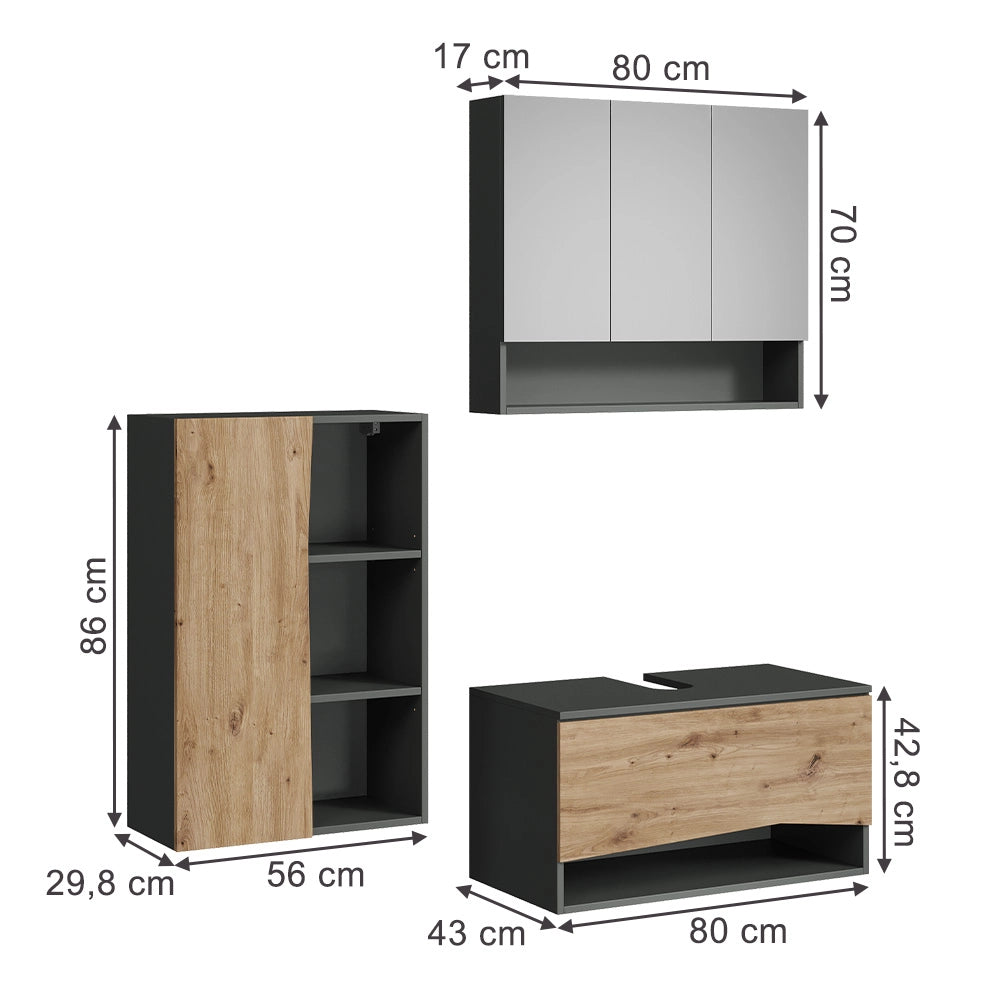 Vicco Set di mobili da bagno Artigiano 3 parti