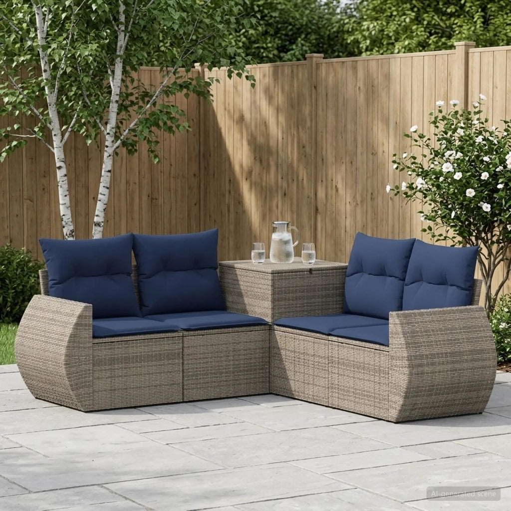 Set di divani 5 pz Grigio e Blu Navy Rattan sintetico e Acciaio 3447899