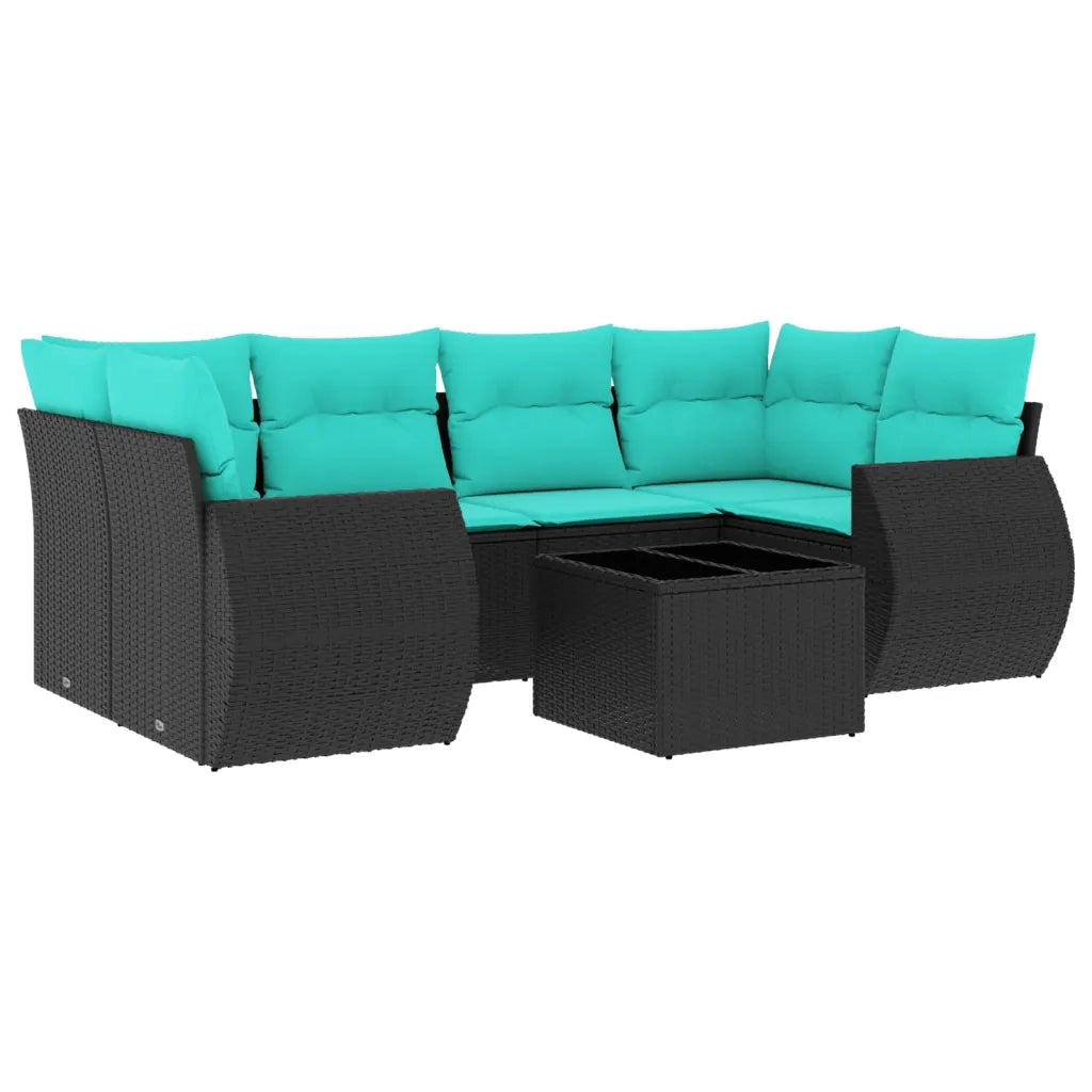 Set Divani da Giardino 7 pz con Cuscini Nero in Polyrattan 3221116