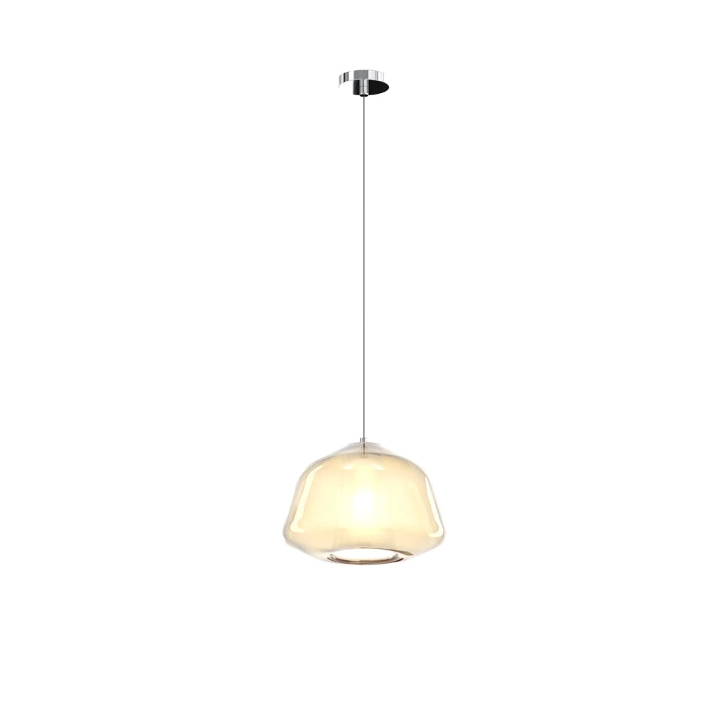 Sospensione Contemporanea Double Skin Alpha Metallo Cromo Vetro Ambra 1 Luce E27