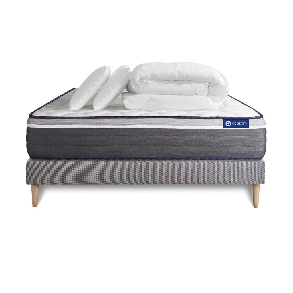 Pacchetto letto completo - Materasso 140x200cm + Box spring con doghe (kit) + 2 cuscini + Piumino - ActiMemo Plus