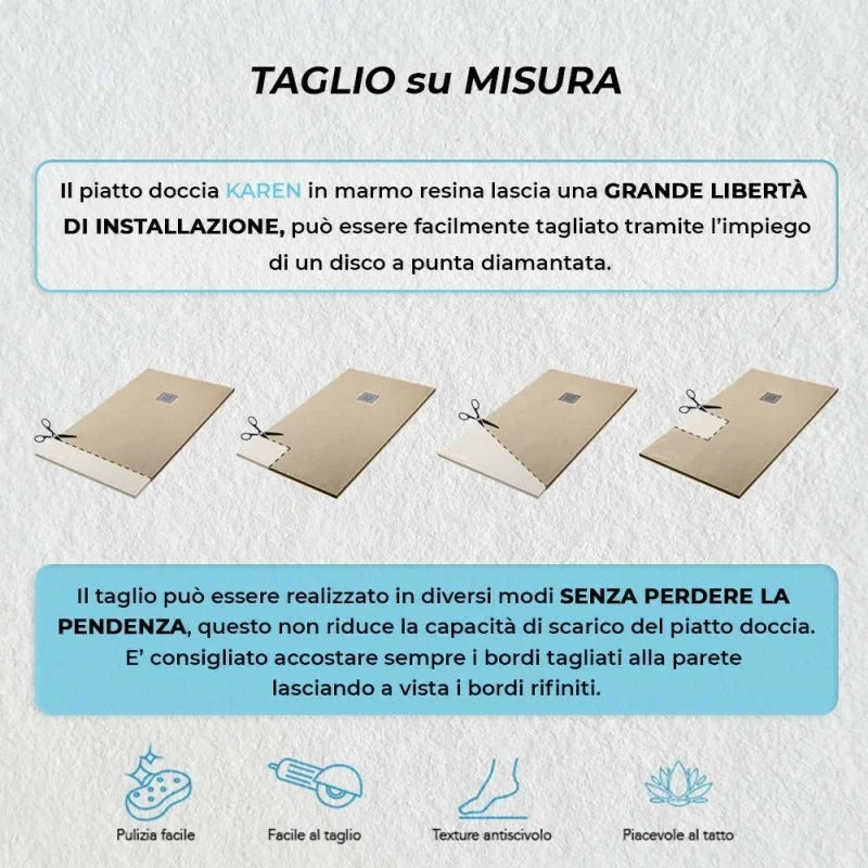 Piatto doccia in resina 80x170 rettangolare Karen pietra tortora