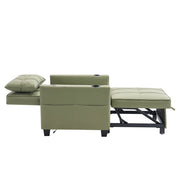Poltrona letto 3 in 1 estraibile con schienale regolabile; USB e tasca laterale in legno e metallo - avocado