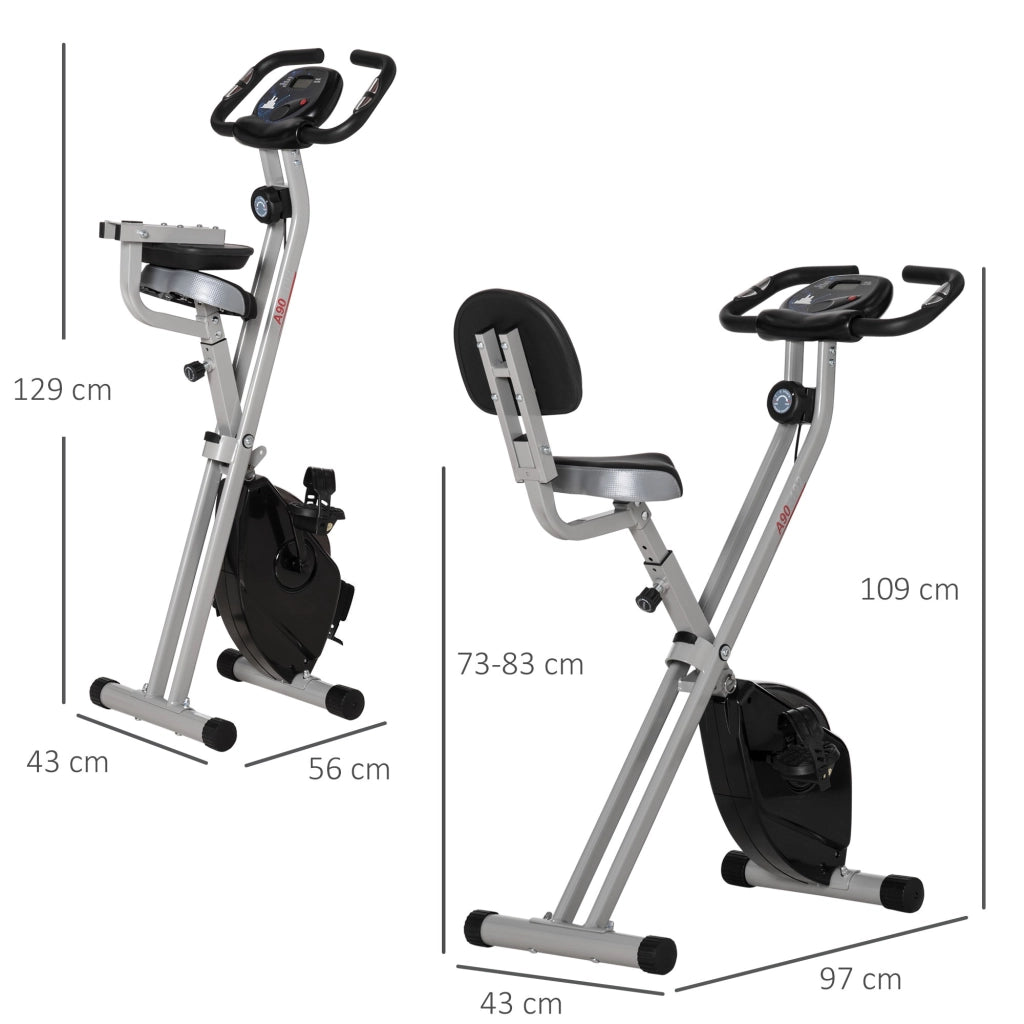 EasyComfort Cyclette Pieghevole da Fitness in Acciaio, Cyclette Magnetica Pieghevole da Casa con Altezza Regolabile, Resistenza Magnetica a 8 Livelli, Schermo LCD, 43x97x109cm, Grigio