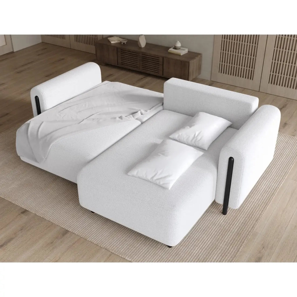 Divano angolare convertibile ARVESSA bianco alpino chenille – Angolo destro