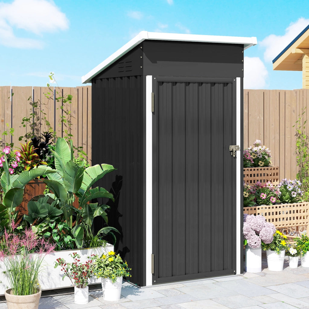 Casetta da Giardino 107,5x91x185 cm con Prese d'Aria e Porta Bloccabile in Acciaio Grigio Scuro