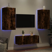 Mobili TV a Muro con LED 4pz Rovere Fumo in Legno Multistratocod mxl 134438