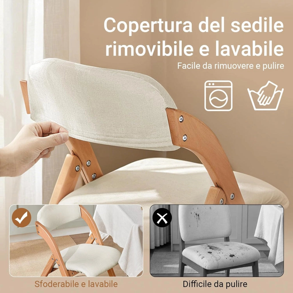 Sedia Pieghevole in Legno Set da 2 Poltrona Imbottita da Cucina, Sedie da Interno per Ufficio, Balcone, Giardino – Sedie Pieghevoli Salvaspazio Richiudibili in Faggio, Bianco FST92-Wx2