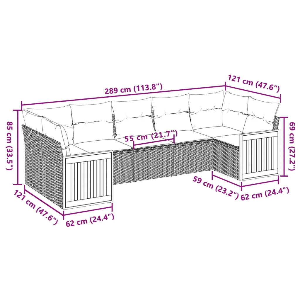 Set Divani da Giardino con Cuscini 7pz Nero Polyrattan