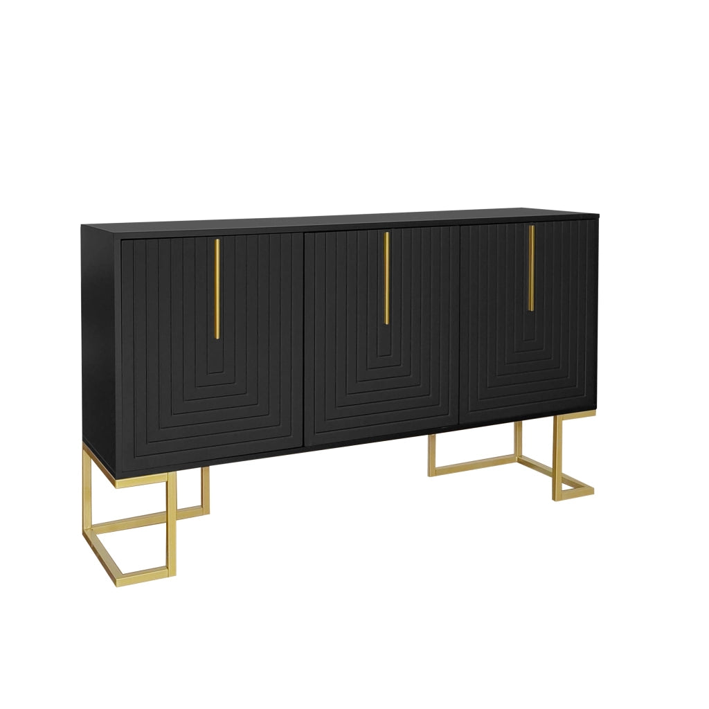 Credenza a 3 ante con ripiani regolabili per soggiorno cucina e sala da pranzo in MDF nero