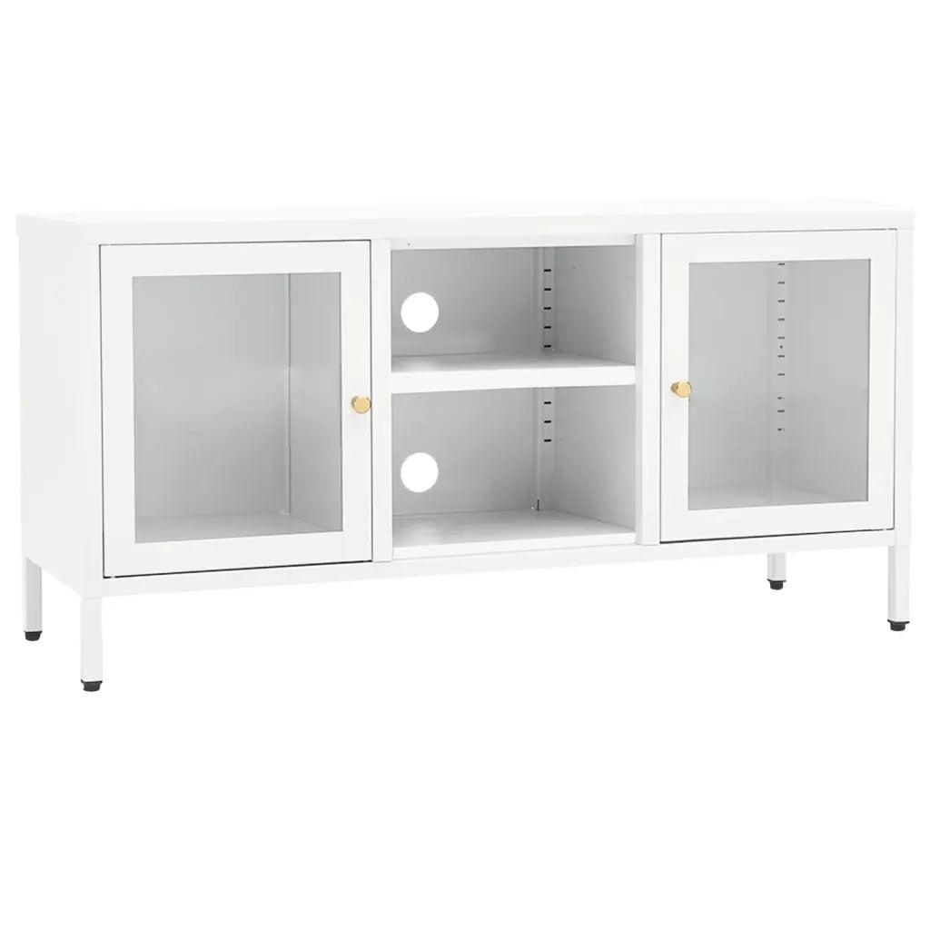 Mobile TV Bianco 105x35x52 cm in Acciaio e Vetro 336059