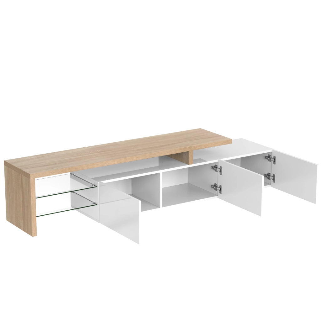 Mobile TV con 3 Ante; Ripiani in Vetro e LED controllato da App per Soggiorno; 197.5 × 39 × 42 cm