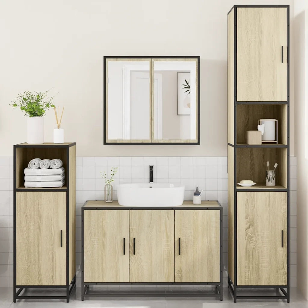 Set Mobili da Bagno 4 pz Rovere Sonoma in Legno Multistrato