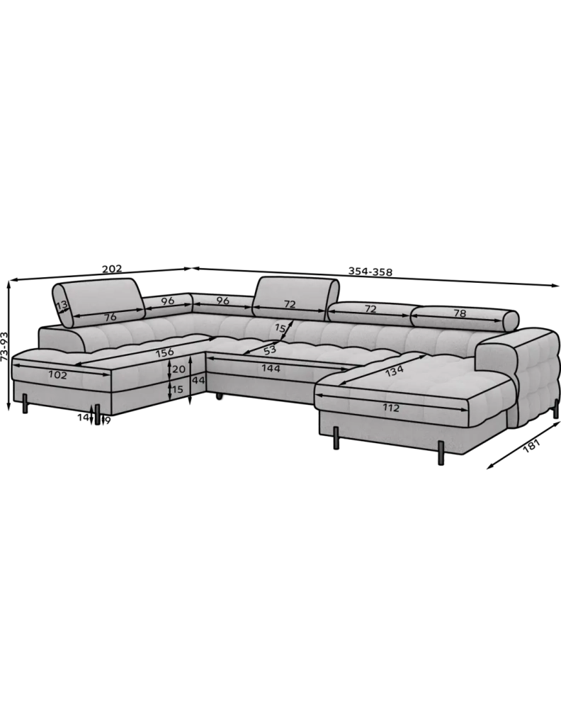 Divano panoramico convertibile Beige chiaro angolo sinistro FERARIA 358x93x202cm