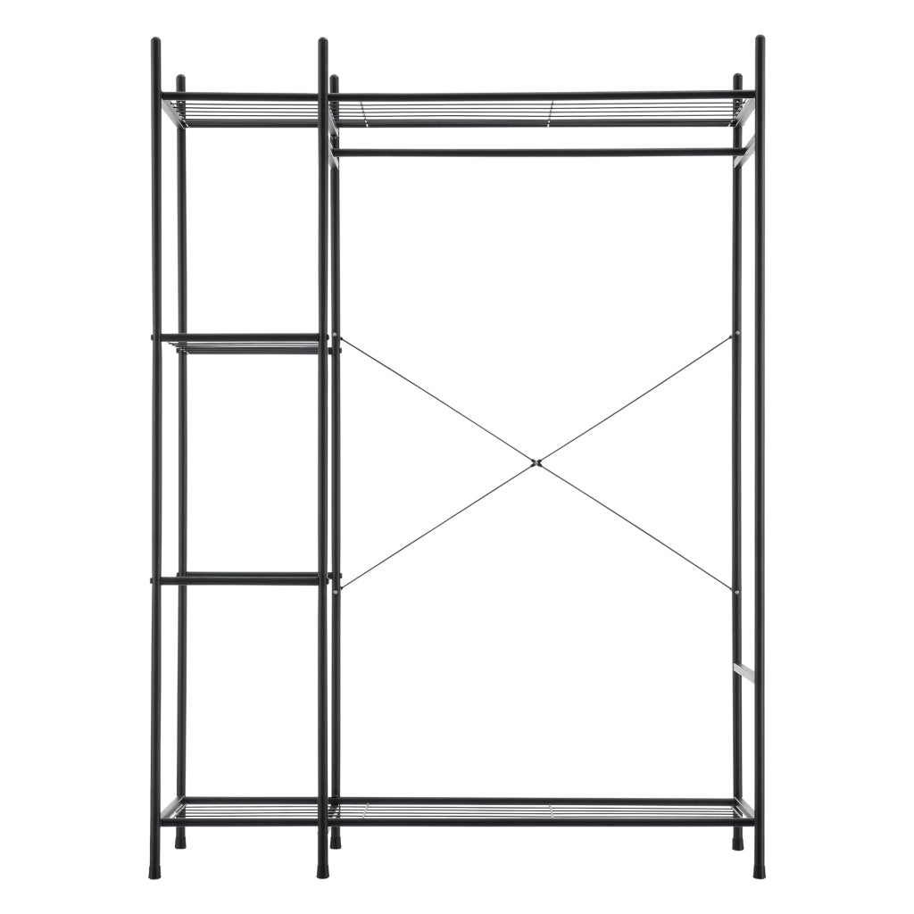 Organizzatore Guardaroba, Scaffalatura con Asta Appendiabiti e 4 Ripiani, Cabina Armadio Senza Ante (AxLaxP) 150 x 110 x 40 cm - Nero, Metallo