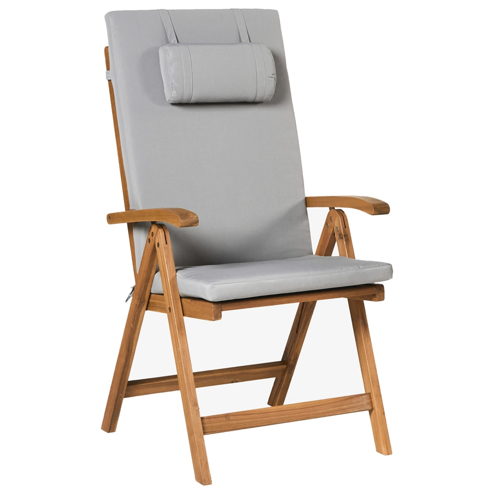 Set di 2 sedie in legno di acacia e cuscini grigio chiaro pieghevoli in stile rustico resistente ai raggi UV