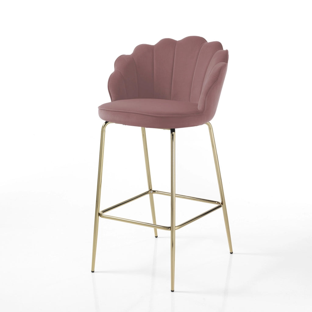 Sgabello LINNY PINK in velluto rosa con base in metallo oro