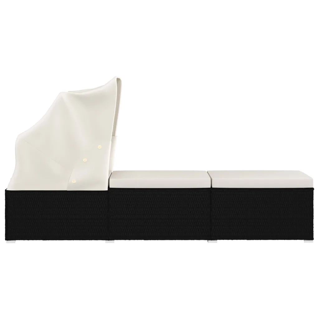 Lettino Prendisole Tettuccio e Cuscino Polyrattan Bianco Crema 46246