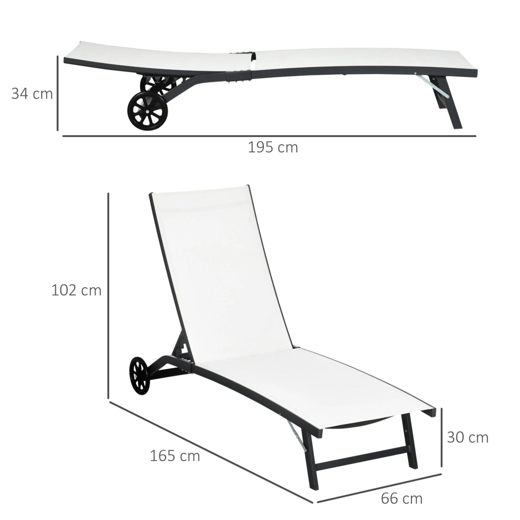 Set 2 Lettini Prendisole con Schienale Reclinabile, in Alluminio e Tessuto Traspirante, 66x165x102 cm, Crema