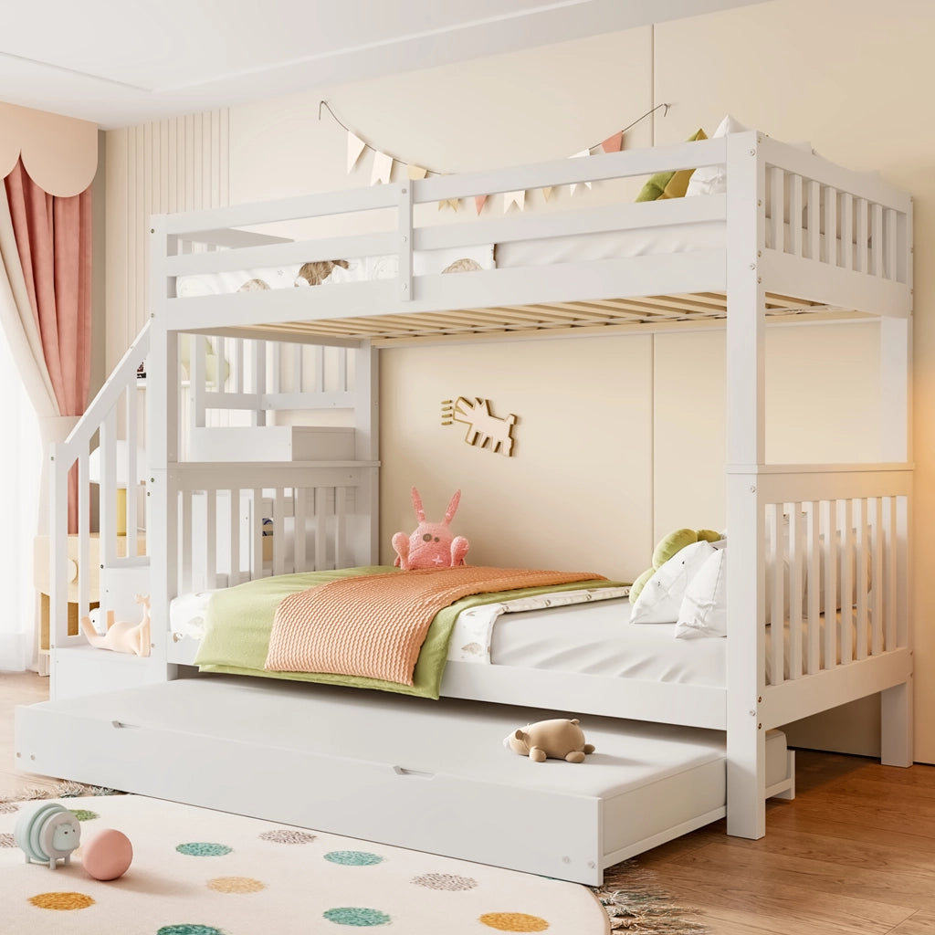 Letto a castello con letto estraibile in pino 90x200 cm