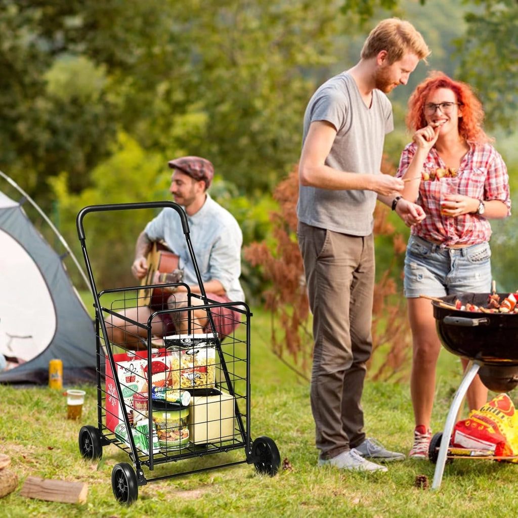 Carrello Portaspesa Pieghevole, Carrello Spesa con Ruote, Capacità di Carico: 45 kg, 83L, 57 x 58 x 91 cm (Nero)
