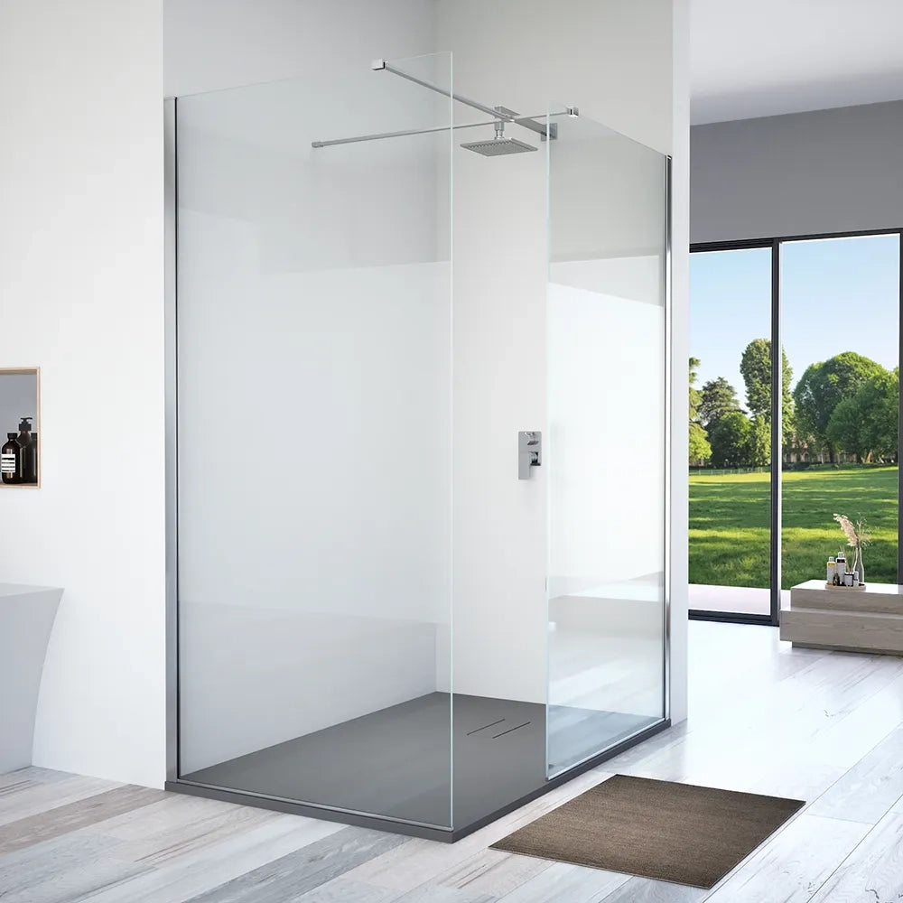 Doppia parete doccia walk-in 90x90cm con supporto a T vetro 8mm opaco anticalcare h200 | Lazaros