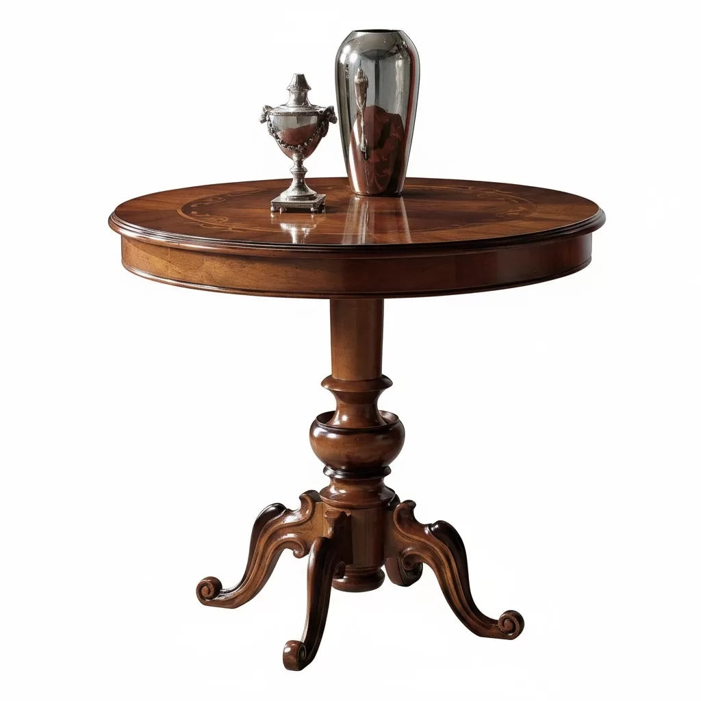 Tavolino rotondo classico intarsiato legno massello bassano 90x90x77 - Mobili 2G
