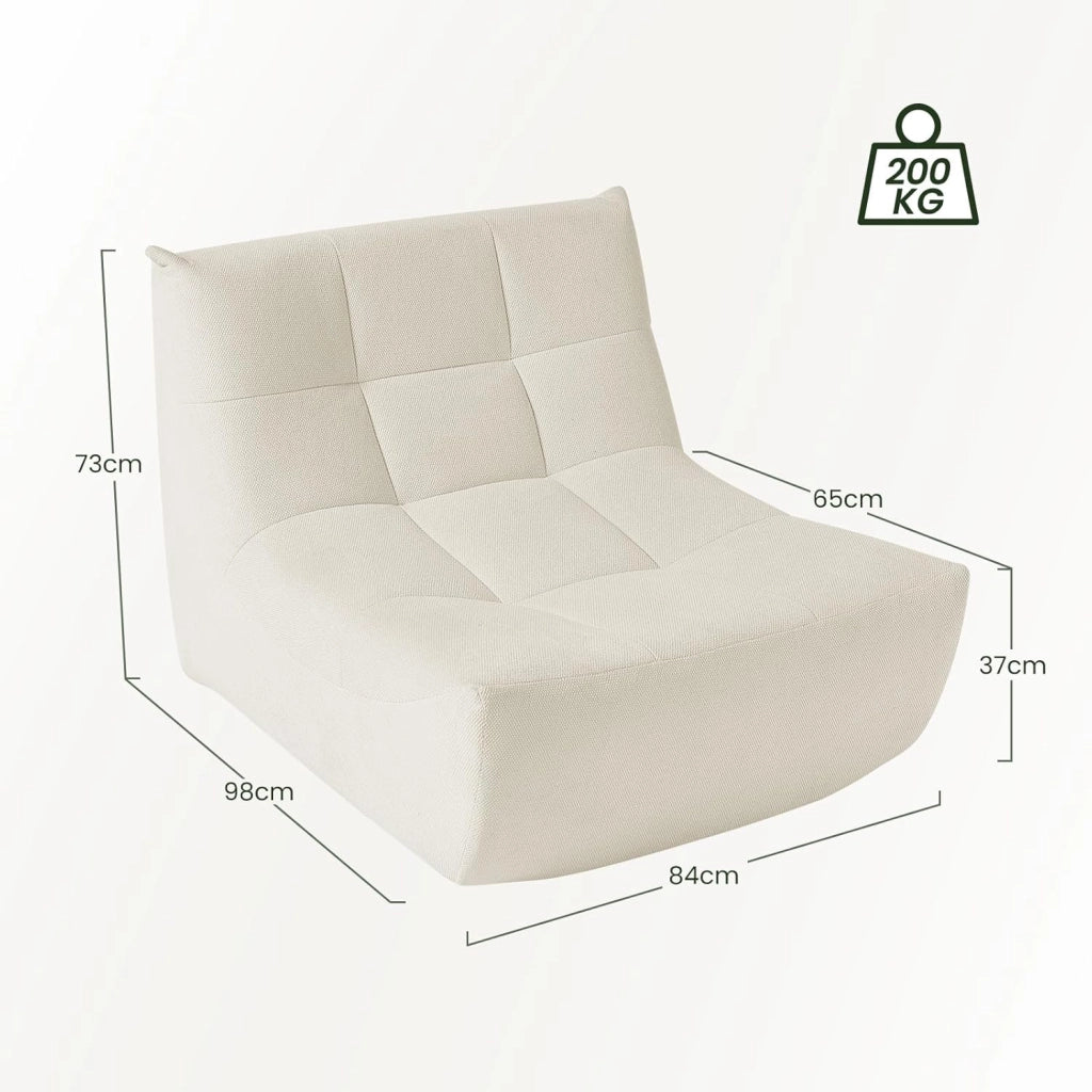 Poltrona Imbottita da Terra, Pouf Poltrona con Schienale, Sfoderabile, per Soggiorno, Camera da Letto, Balcone, 98x84x73 cm, in Spugna, Beige, 0033XXY