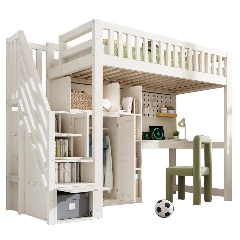 Letto a Soppalco con Scrivania, Armadio e Ripiani ¨C Xylo ¨C Bianco, 90x200