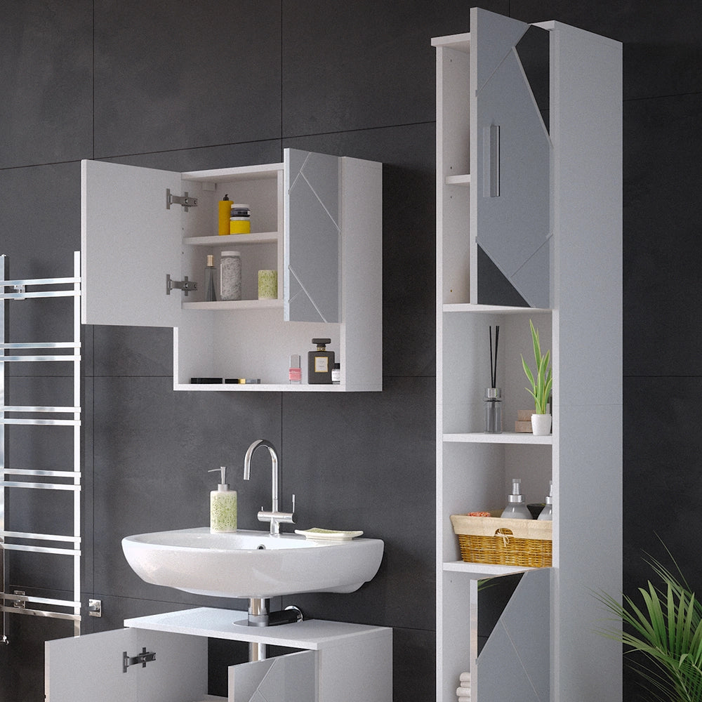Mobile bagno alto Irma Bianco lucido con inserti 30 x 192 cm Vicco
