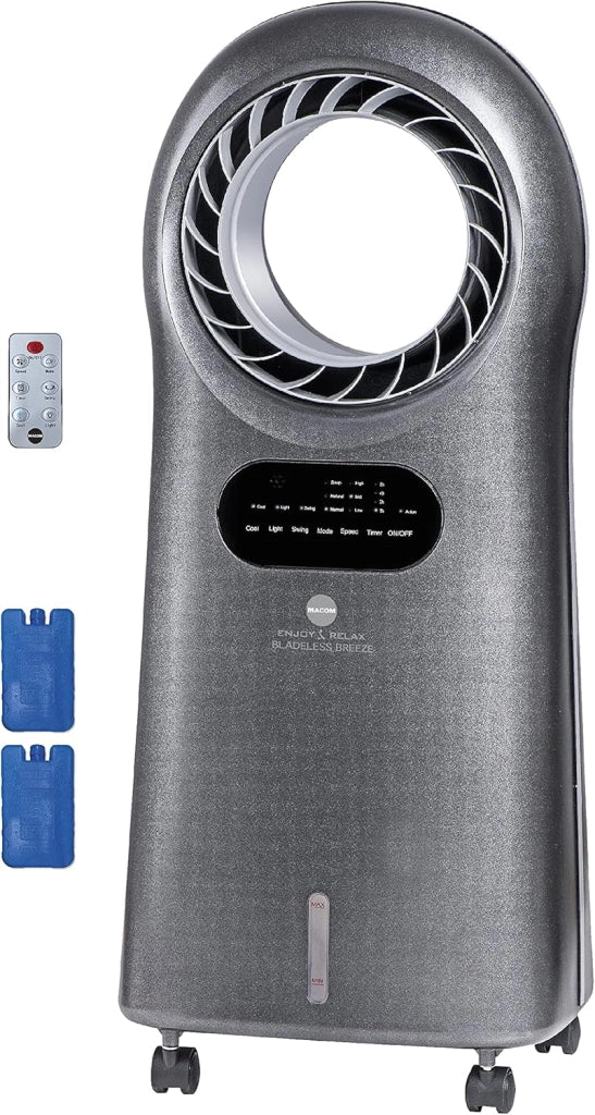 Macom enjoy & relax 989 bladeless breeze raffrescatore evaporativo senza pale, grigio, portata 10 m3/minuto