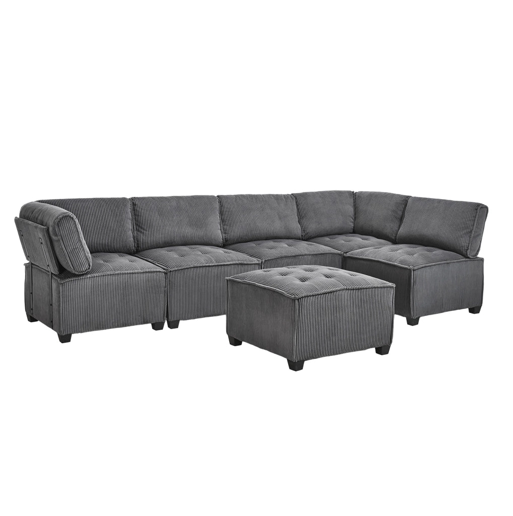 DIVANO Modulare 6 Posti in Velluto a Coste Grigio 308x154 cm