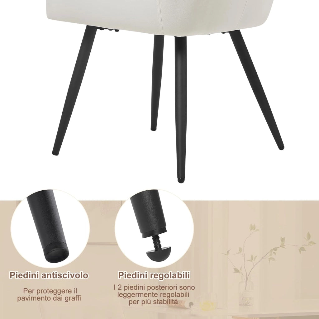 Set di 2 Sedie da Pranzo Moderne, Sedie da Cucina con Schienale e Braccioli, Poltroncine Imbottite con Gambe in Metallo, per Salotto, Ufficio e Cameretta, in Velluto, Crema, BH374cm-2