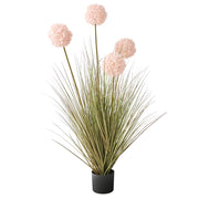 Pianta artificiale in vaso Erba verde Fiore di canna rosa Rosa di Guelder e vaso di plastica nero 120 cm Accessorio decorativo per la casa