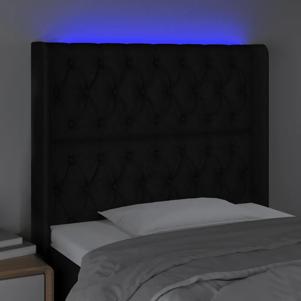 Testiera a LED Nera 103x16x118/128 cm in Tessuto 3124376