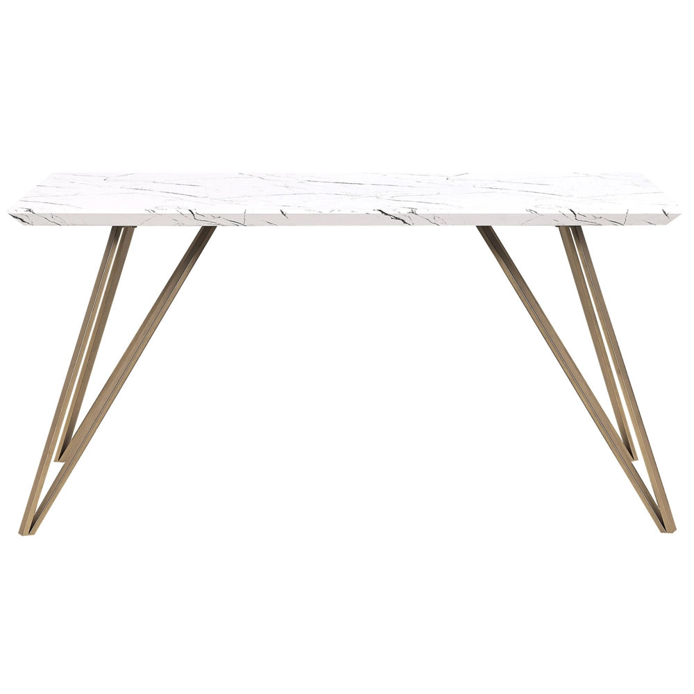 Tavolo da Pranzo Bianco con Piano in MDF dorato Gambe in Metallo 150 x 80 cm Effetto Marmo Glamour Industrial