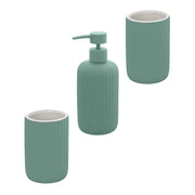Set accessori bagno in ceramica verde con dispenser sapone e due portaspazzolini Spring