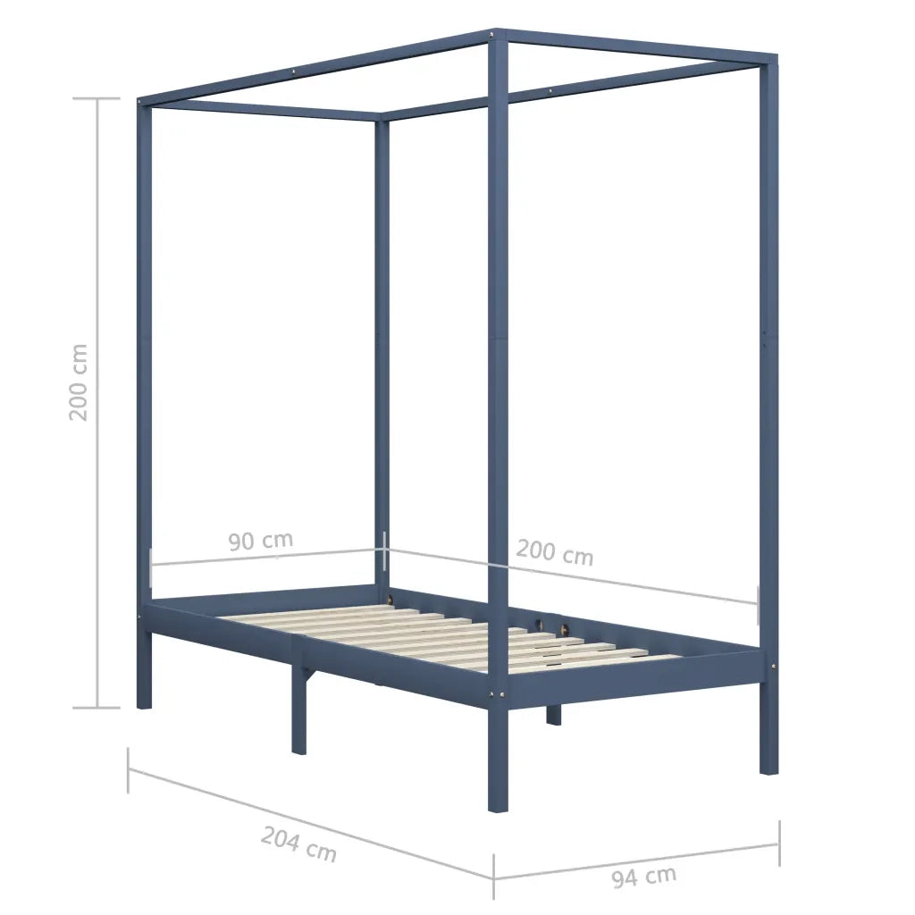 Giroletto con Baldacchino senza Materasso-Struttura Letto Grigio Pino 90x200 cm