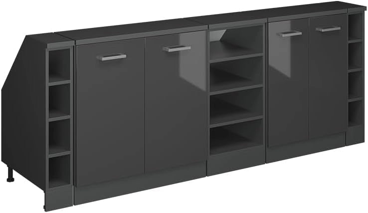 Set di mobili sottotetto Rion, Antracite lucido, 210 cm Set di 5 carcasse armadio profondità 60 cm, adatto per il salvaspazio sotto tetti spioventi