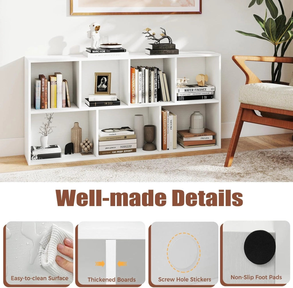 Libreria Verticale con 8 Cubi, Mobile Contenitore in Legno, con 2 Dispositivi Antiribaltamento, Libreria Scaffale per Soggiorno, Camera da Letto, Ufficio, 49,5 x 23 x 106 cm (Bianco)