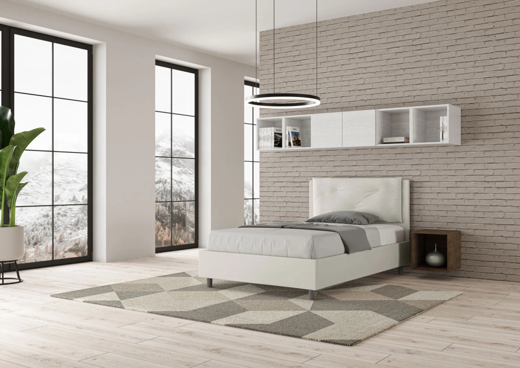 BS COM Letto una piazza e mezza senza rete imbottito 120x210 similpelle bianco