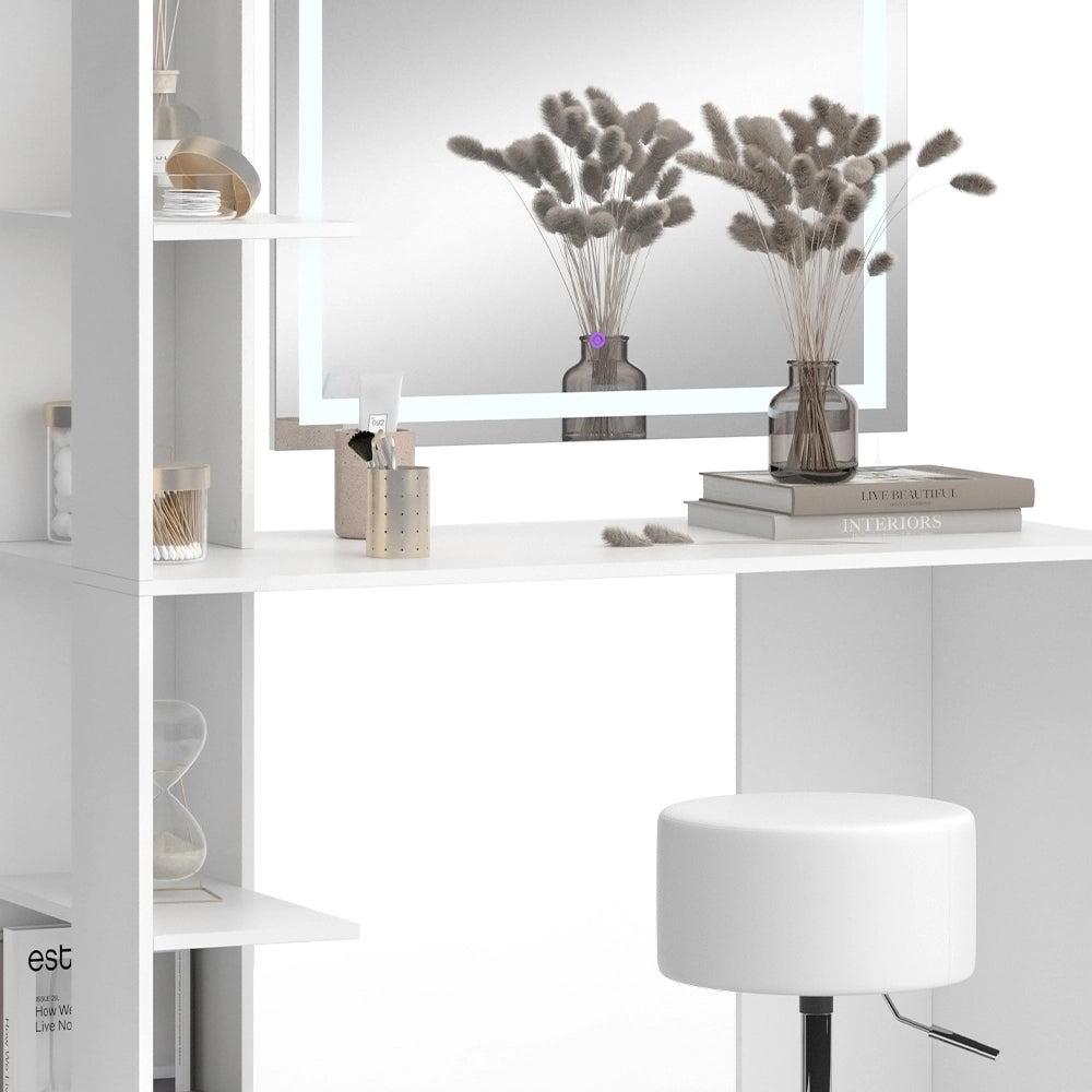 Vicco Tavolo da toilette Bianco 122.2 cm con illuminazione e sgabello
