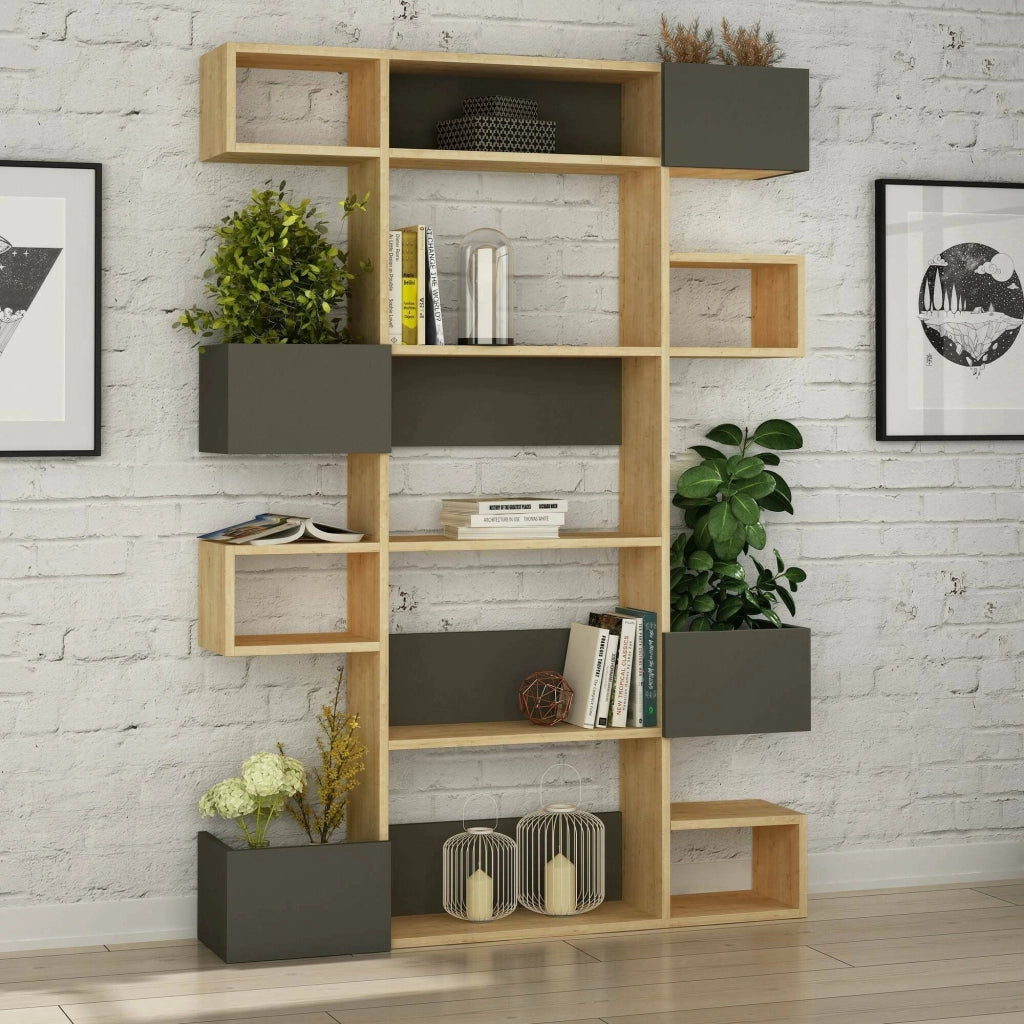 Libreria Artich, Scaffale da ufficio, Mobile portalibri, Biblioteca, 120x25h171 cm, Quercia e Antracite