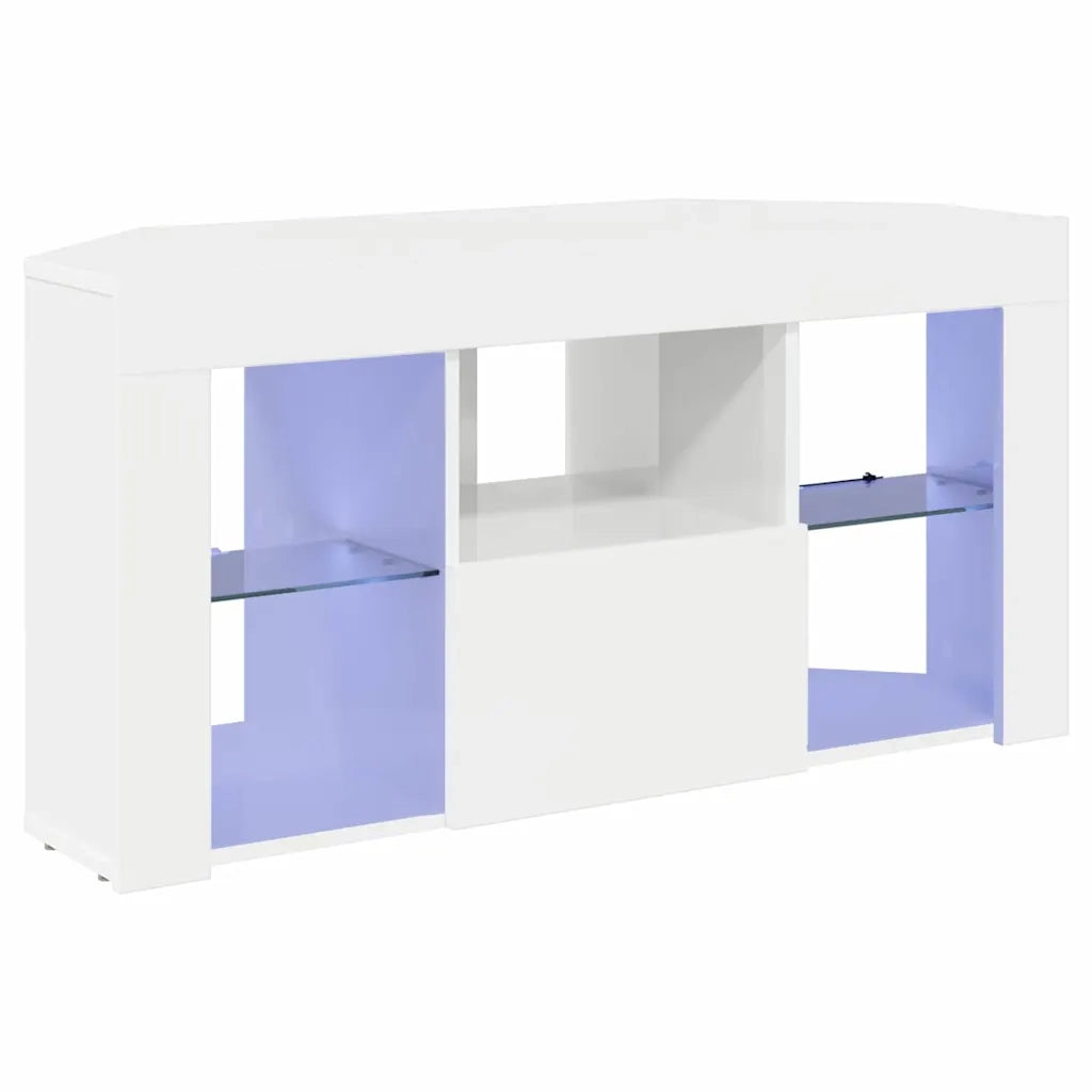 Mobile TV LED Angolare Bianco ad Alto Lucido 100 x 40 x 50 cm